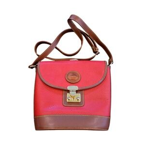 Dooney & Bourke Vintage All Weather Leather Red Tan Crossbody Bag Duck Logo 90s